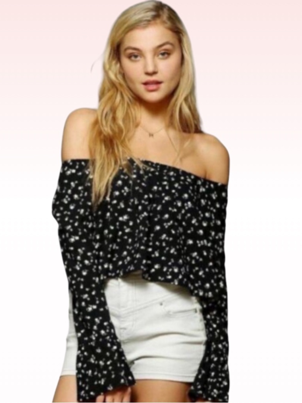 NIÑAS By Stone Cold Fox Black Floral Off Shoulder Crop Top (Sz S)